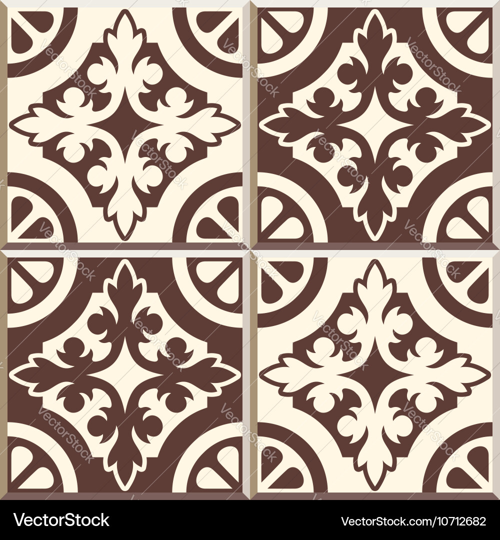 Retro floor tiles pattern set of four patterns vector image