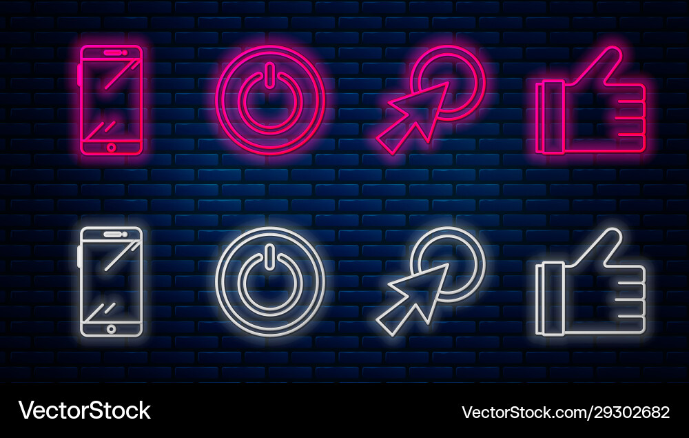 Set line power button arrow cursor smartphone Set line power button arrow cursor smartphone Vector Image