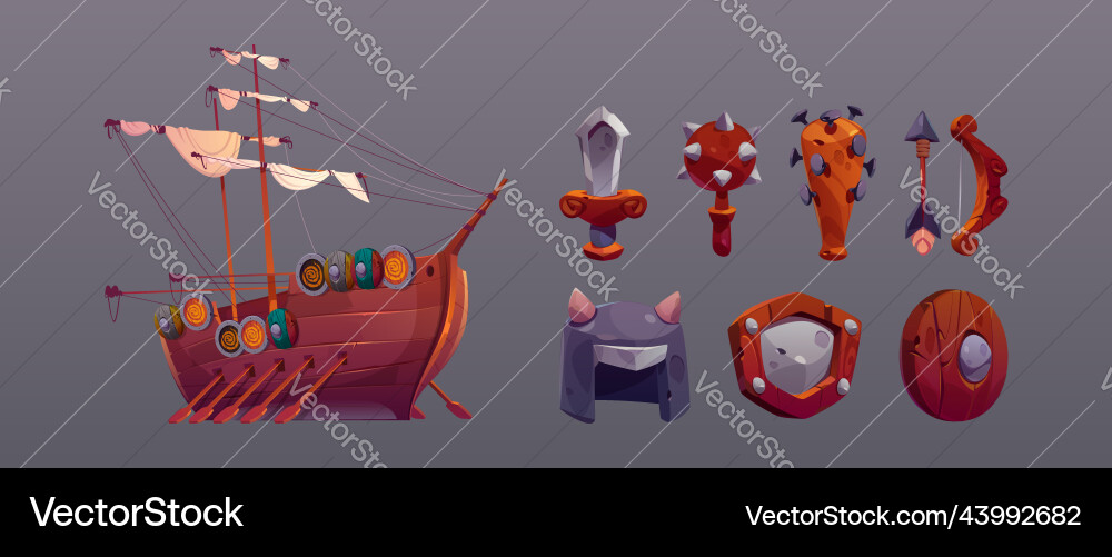 Viking game icons medieval battle ship armor