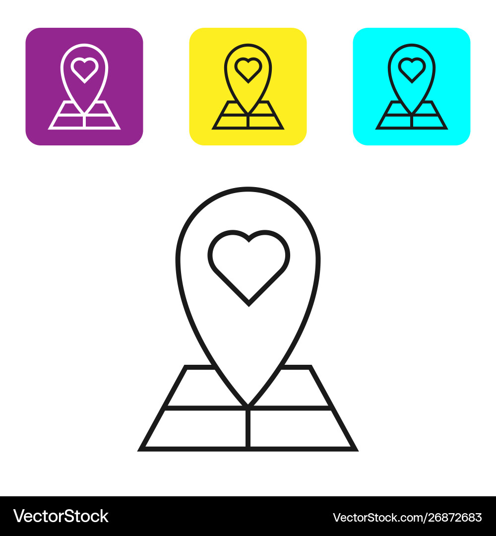 Black line map pointer with heart icon isolated Black line map pointer with heart icon isolated vector image