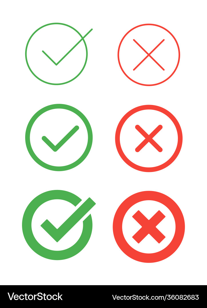 Check and cross marks icons buttons in round Check and cross marks icons buttons in round vector image