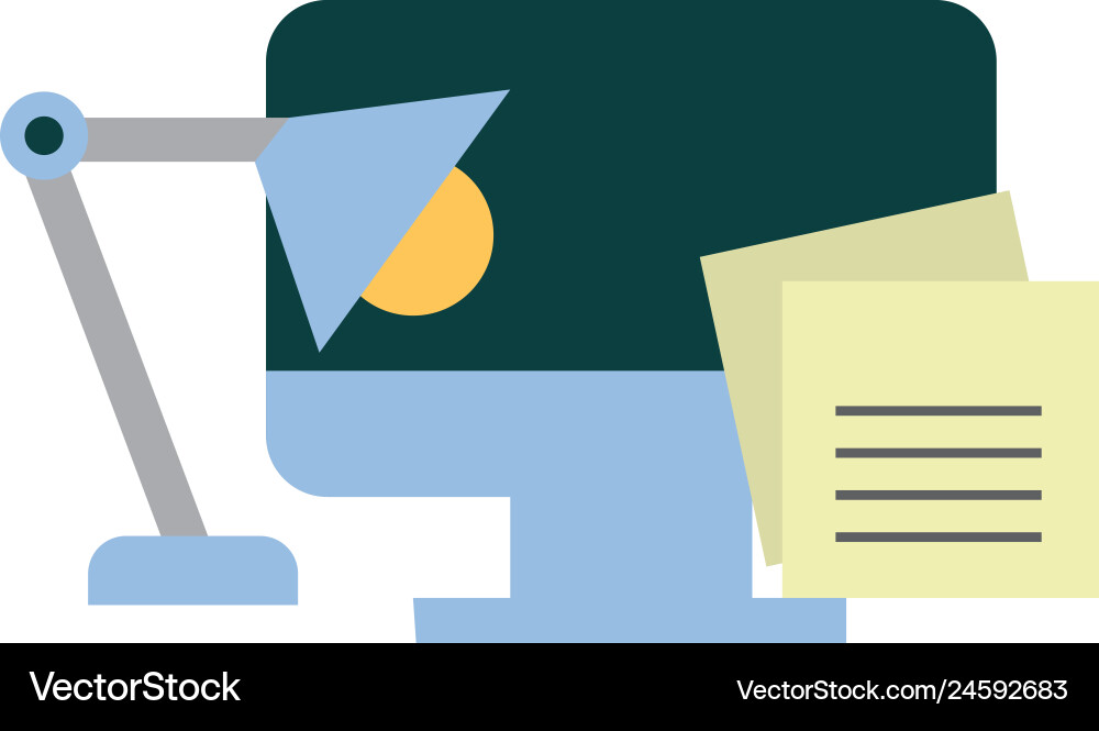 Computer desktop with lamp and document Vector Image