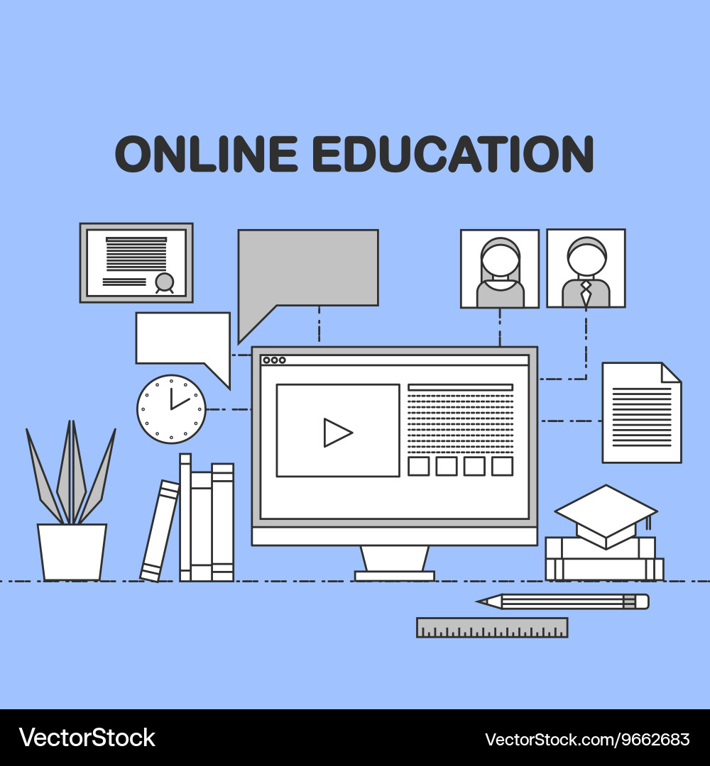 Flat linear of e-learning vector image