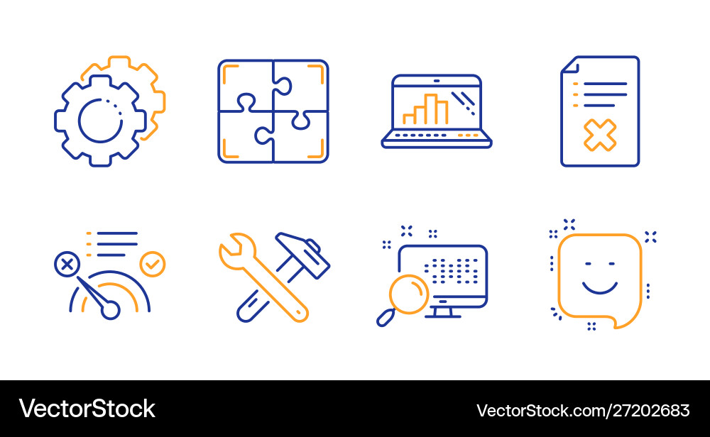 Graph laptop reject file and search icons set Graph laptop reject file and search icons set vector image