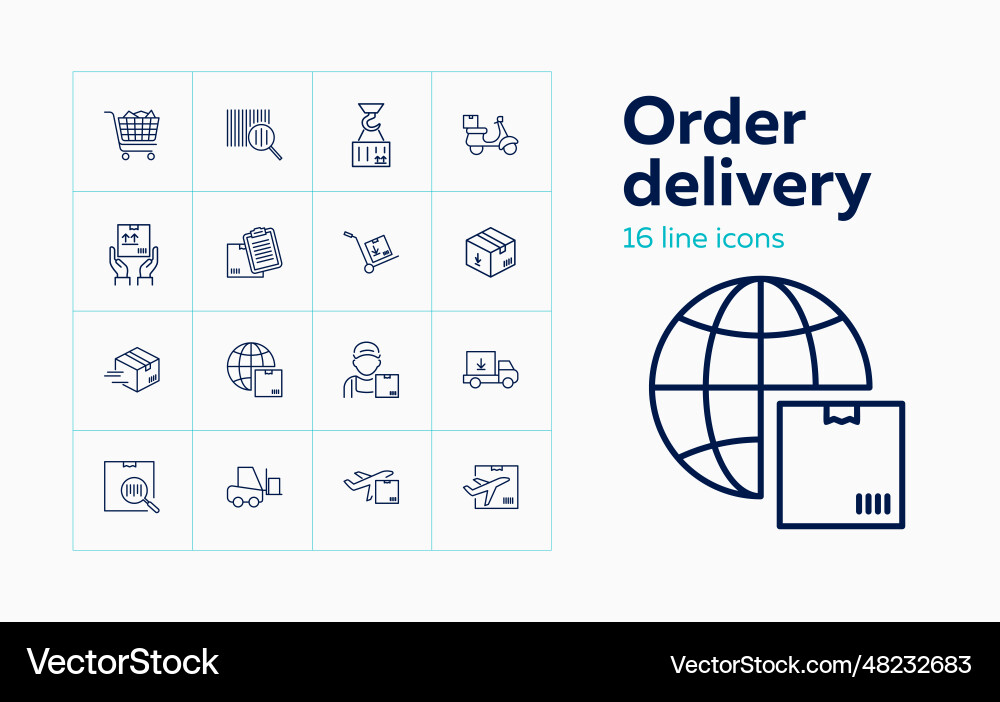 Order delivery line icon set barcode loading Order delivery line icon set barcode loading Vector Image