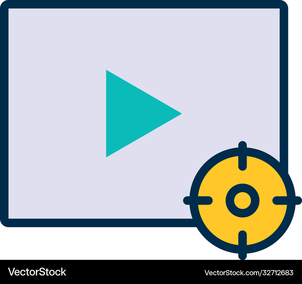 Video player with target icon line and fill style vector image