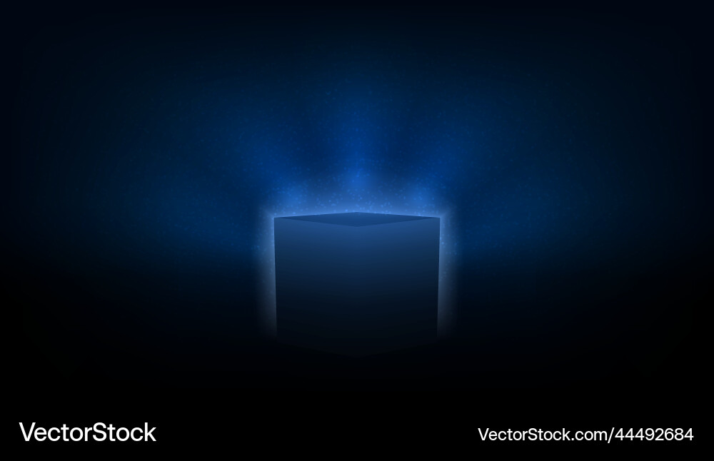 3d glowing box with rays of light behind Vector Image