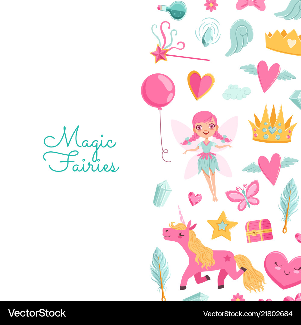 Cute cartoon magic and fairytale elements Cute cartoon magic and fairytale elements vector image