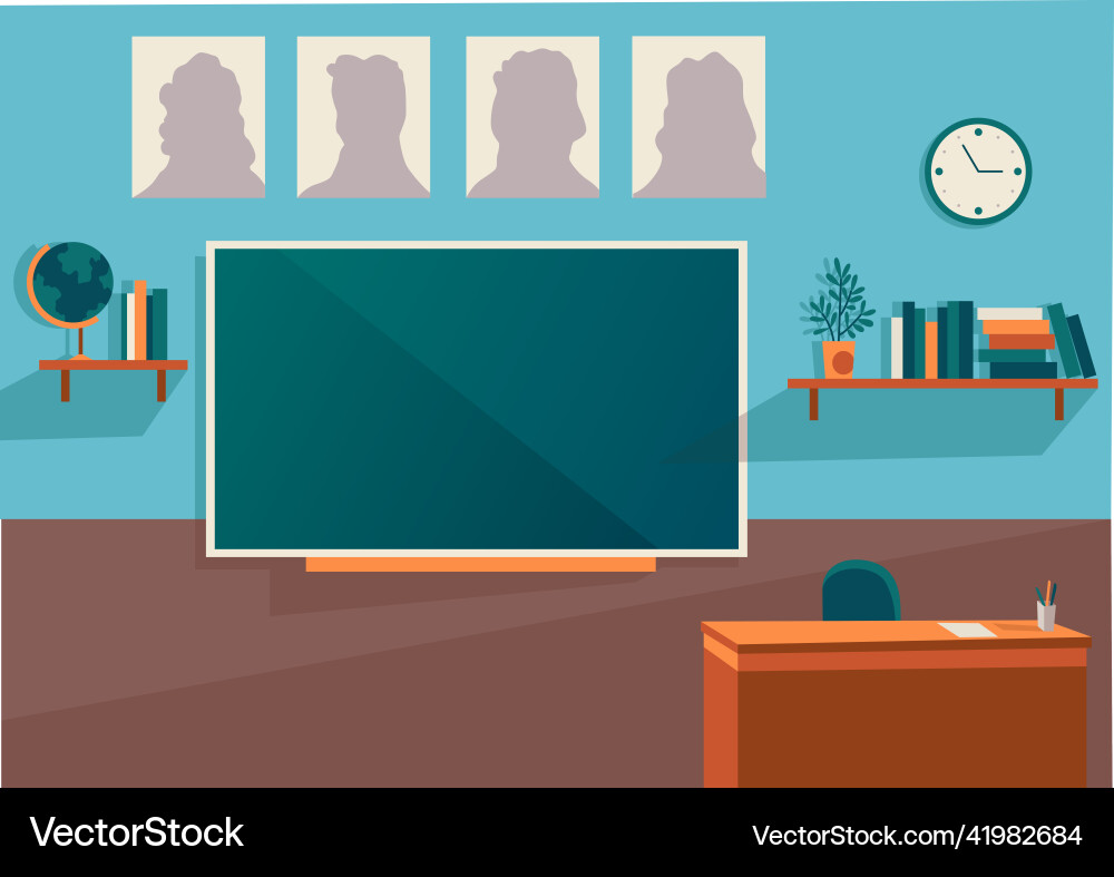 Empty school class room with board desk shelf Empty school class room with board desk shelf vector image