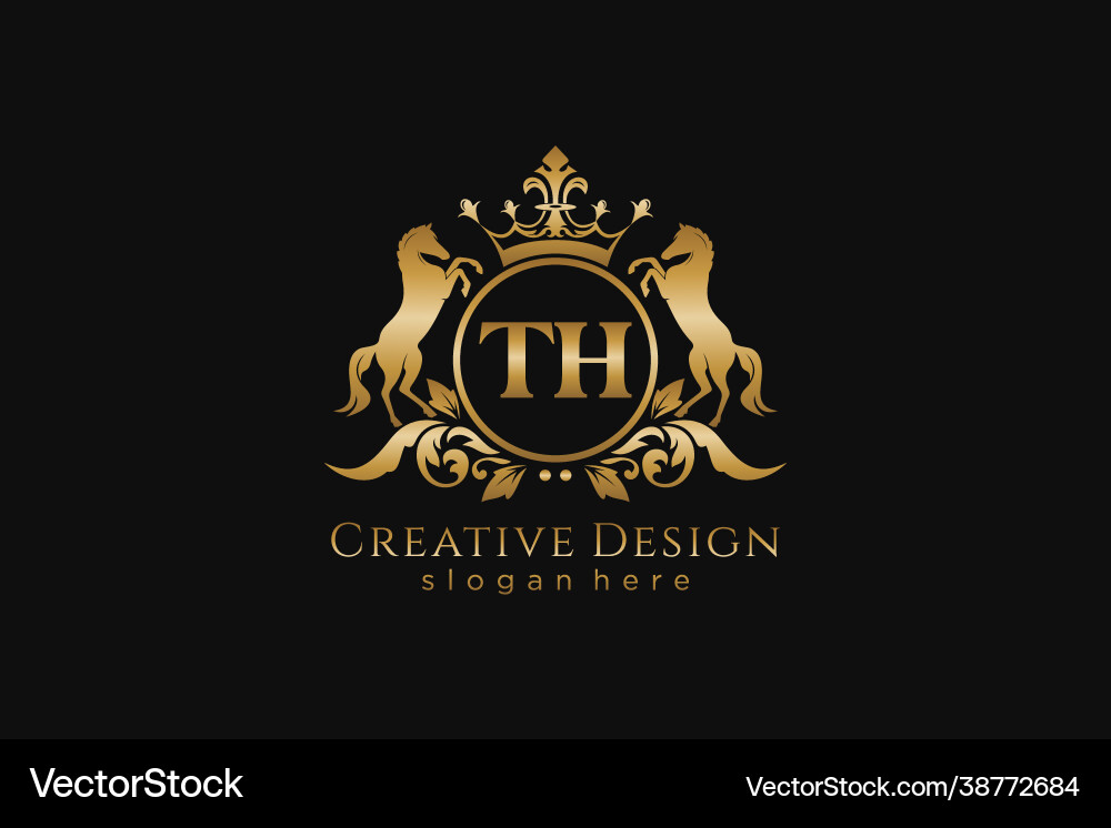 Initial th retro golden crest with circle and two vector image