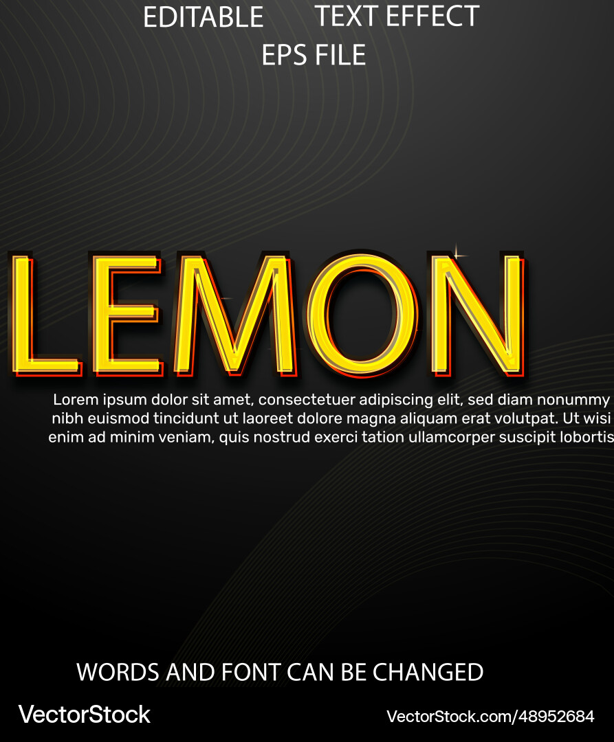 Lemon text effect font editable typography 3d Lemon text effect font editable typography 3d vector image