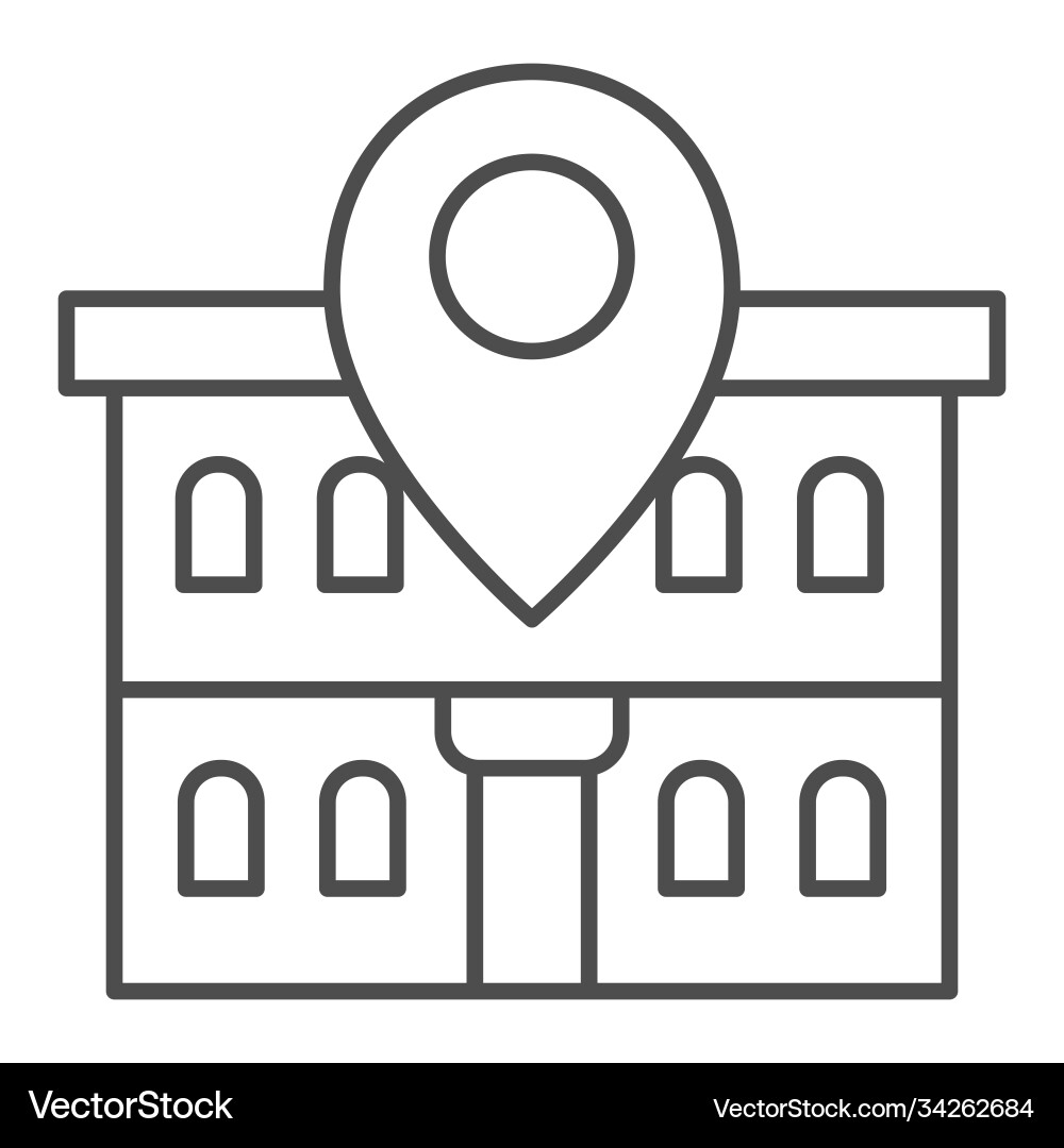 Office building and map pin thin line icon Office building and map pin thin line icon vector image