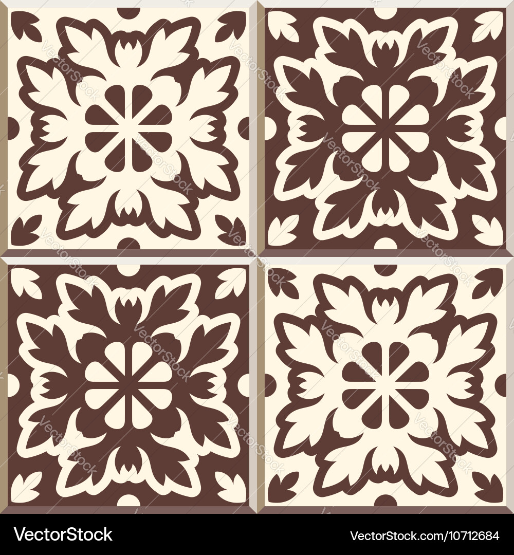 Retro floor tiles pattern set of four patterns Vector Image