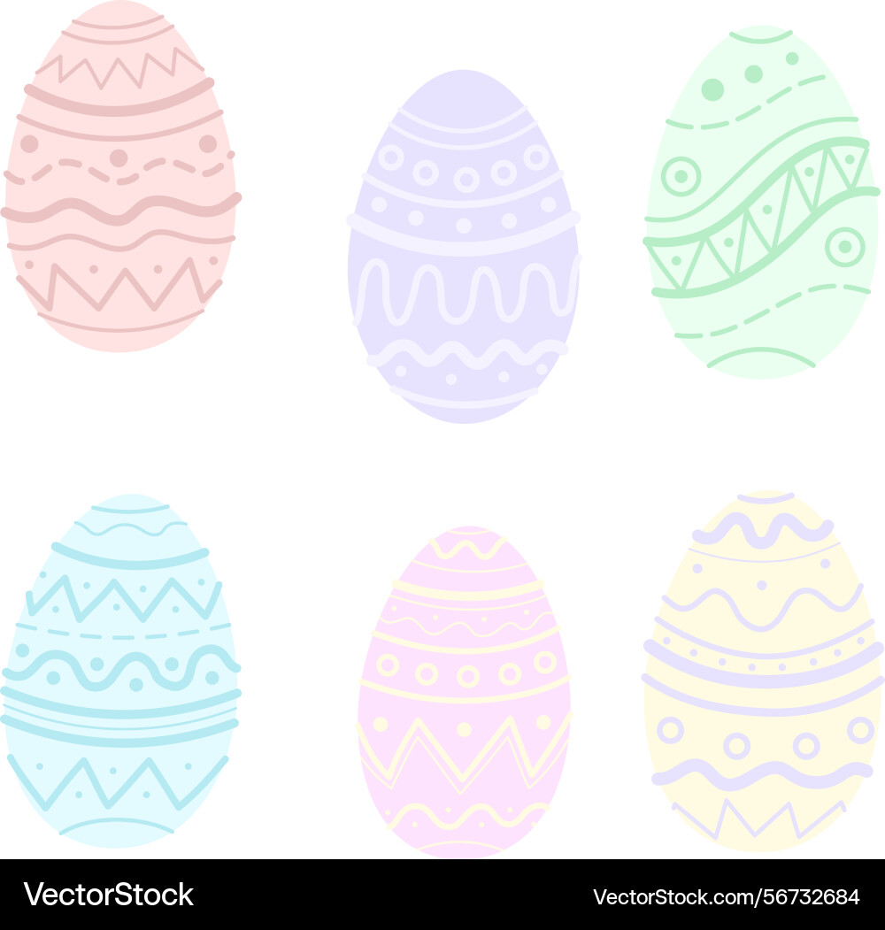 Six colorful easter eggs with multiple pattern Vector Image