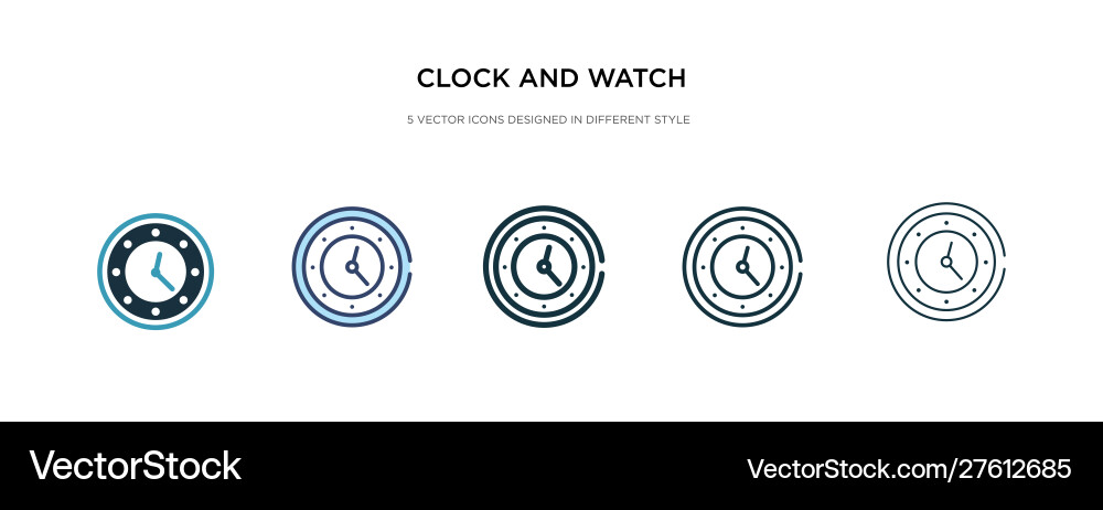 Clock and watch icon in different style two vector image