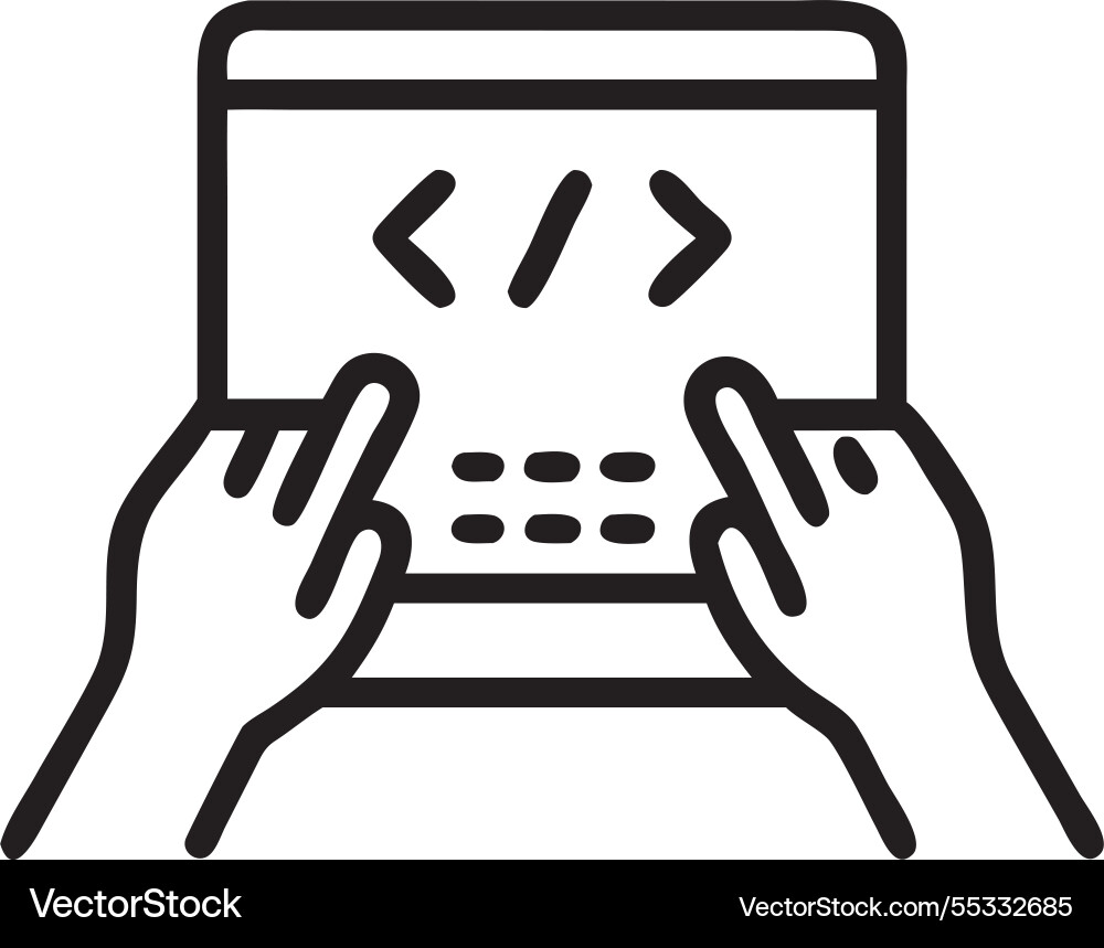 Closeup coding on screen woman hands html vector image
