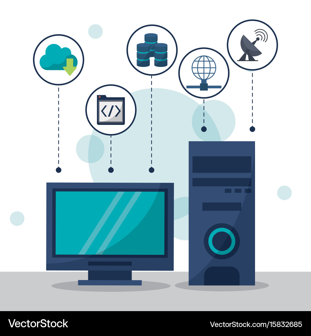 Color background with desktop computer in closeup Color background with desktop computer in closeup vector image