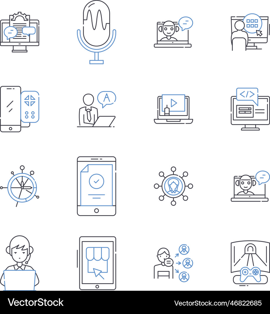Data mining line icons collection association vector image