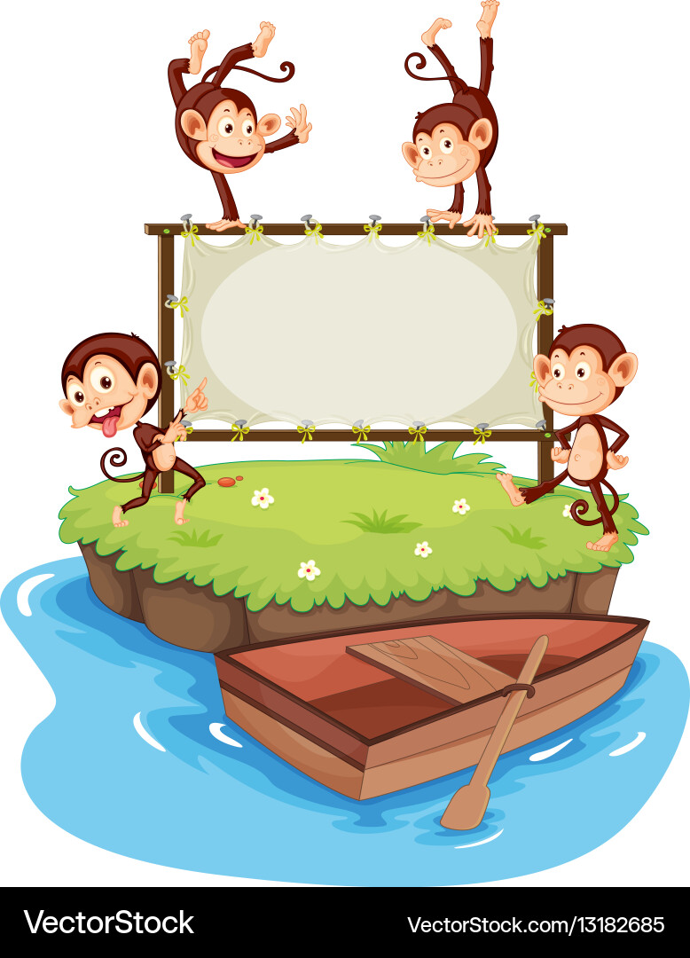 Frame template with monkeys on island Vector Image