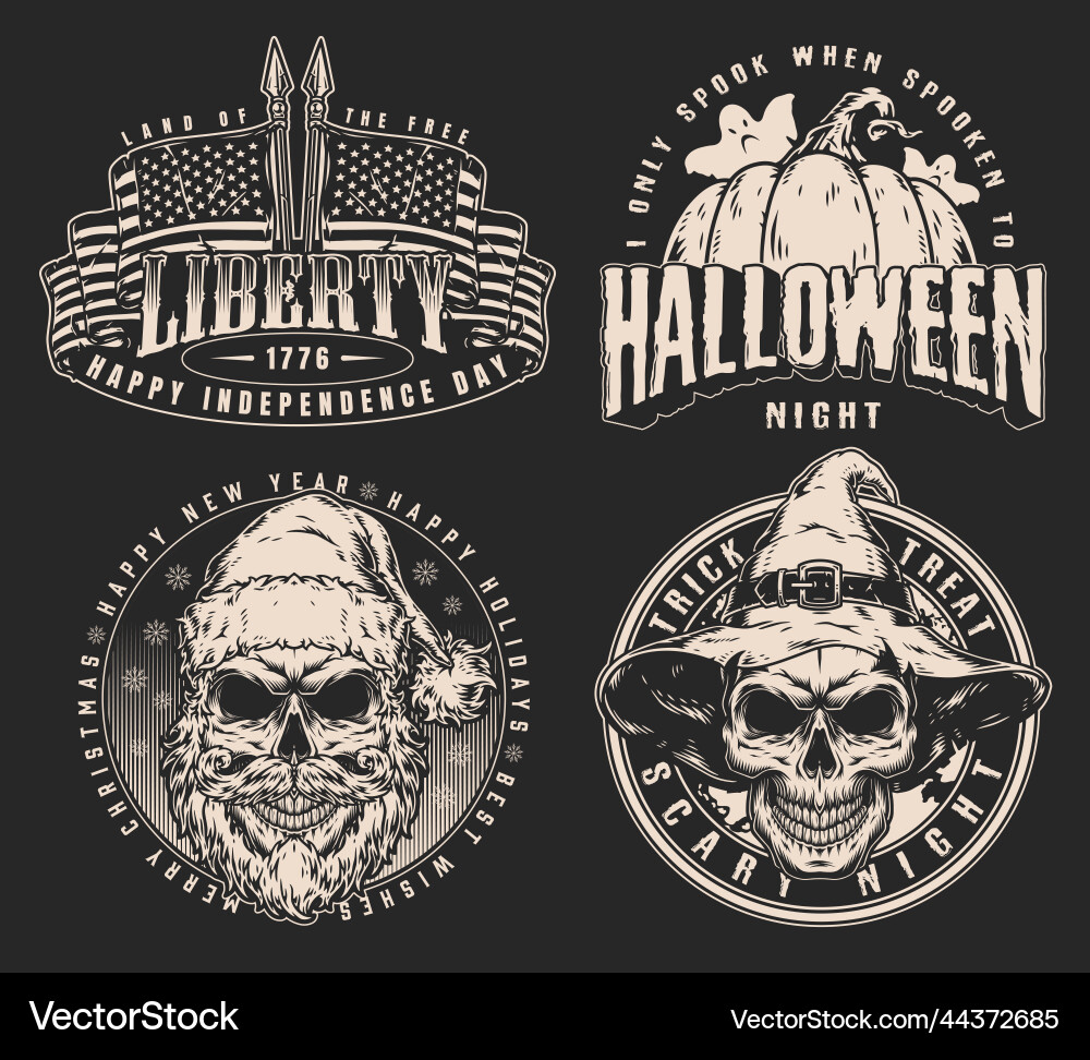 Horror holidays set monochrome posters Horror holidays set monochrome posters Vector Image