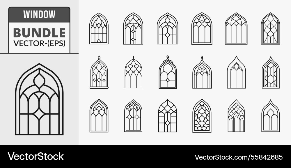 Islamic window outline and silhouette icon set Islamic window outline and silhouette icon set vector image