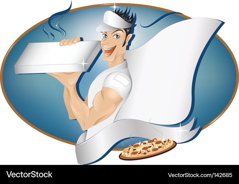 Pizza Lieferung Junge Vektorbild