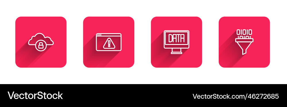 Set line cloud computing lock browser Set line cloud computing lock browser vector image