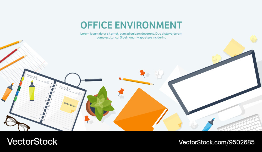 Workplace with table and computer vector image