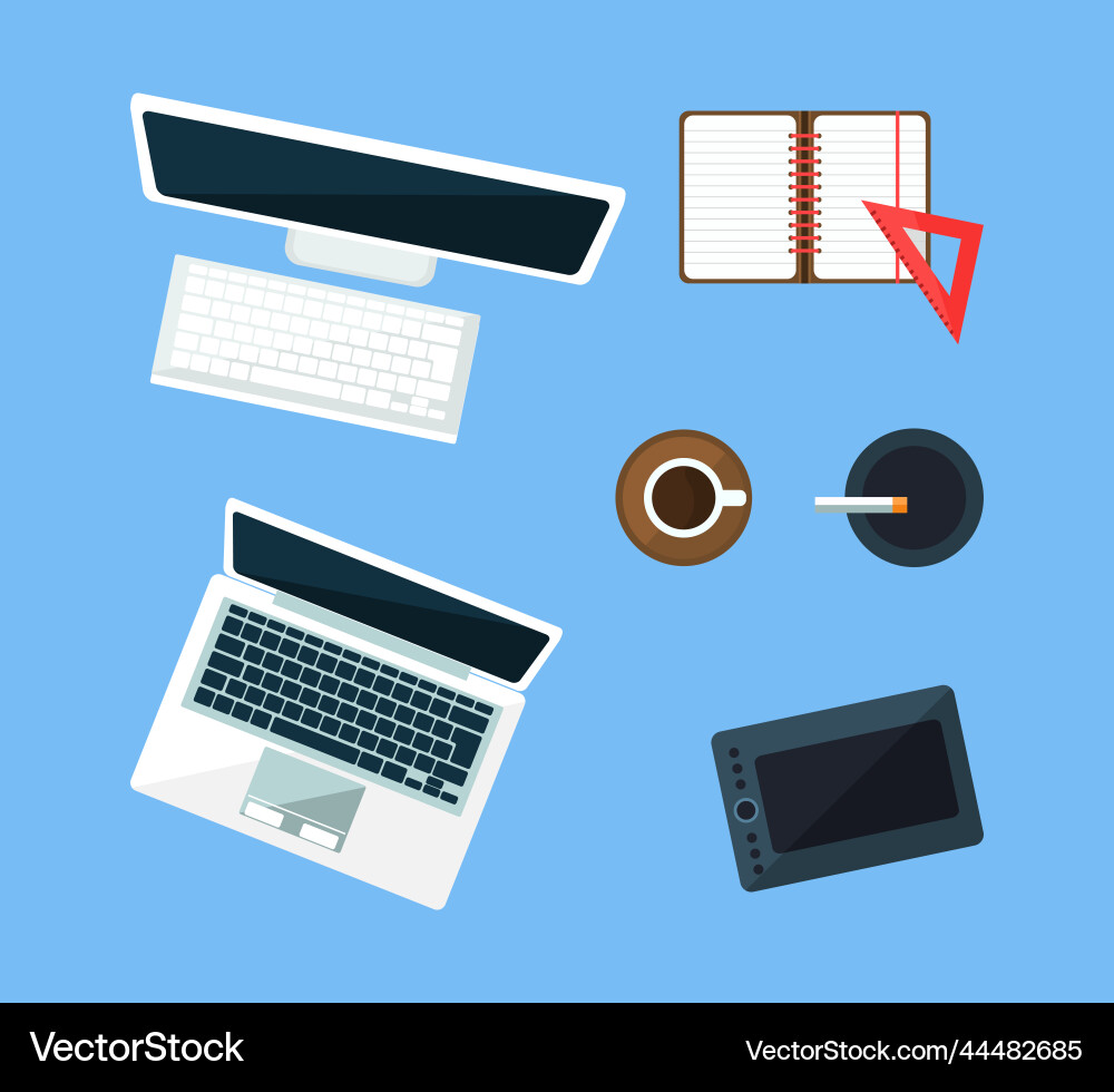 Workspace items with computer laptop tablet Workspace items with computer laptop tablet vector image
