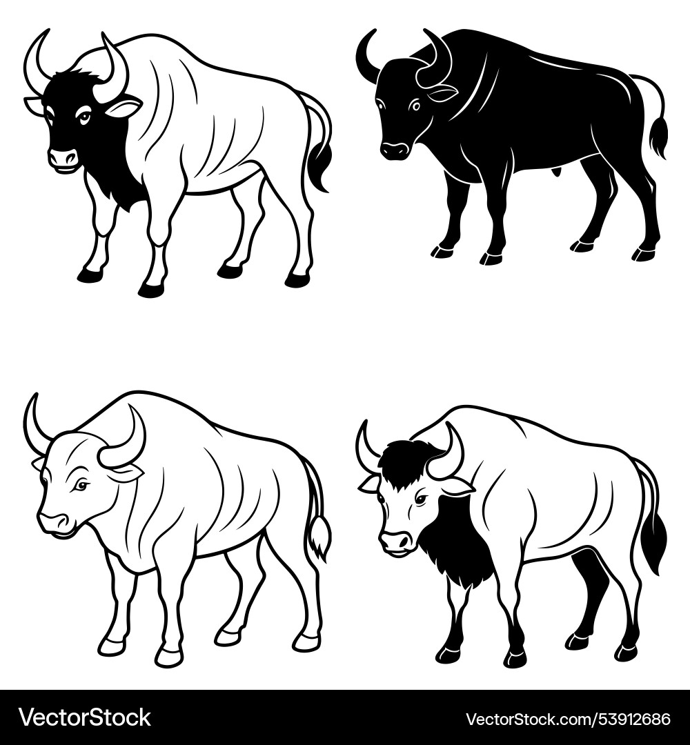 3d rendering of dynamic bison silhouette line art Vector Image