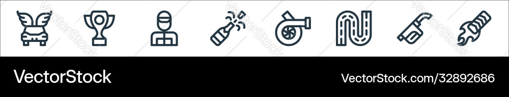 Auto racing line icons linear set quality Auto racing line icons linear set quality Vector Image