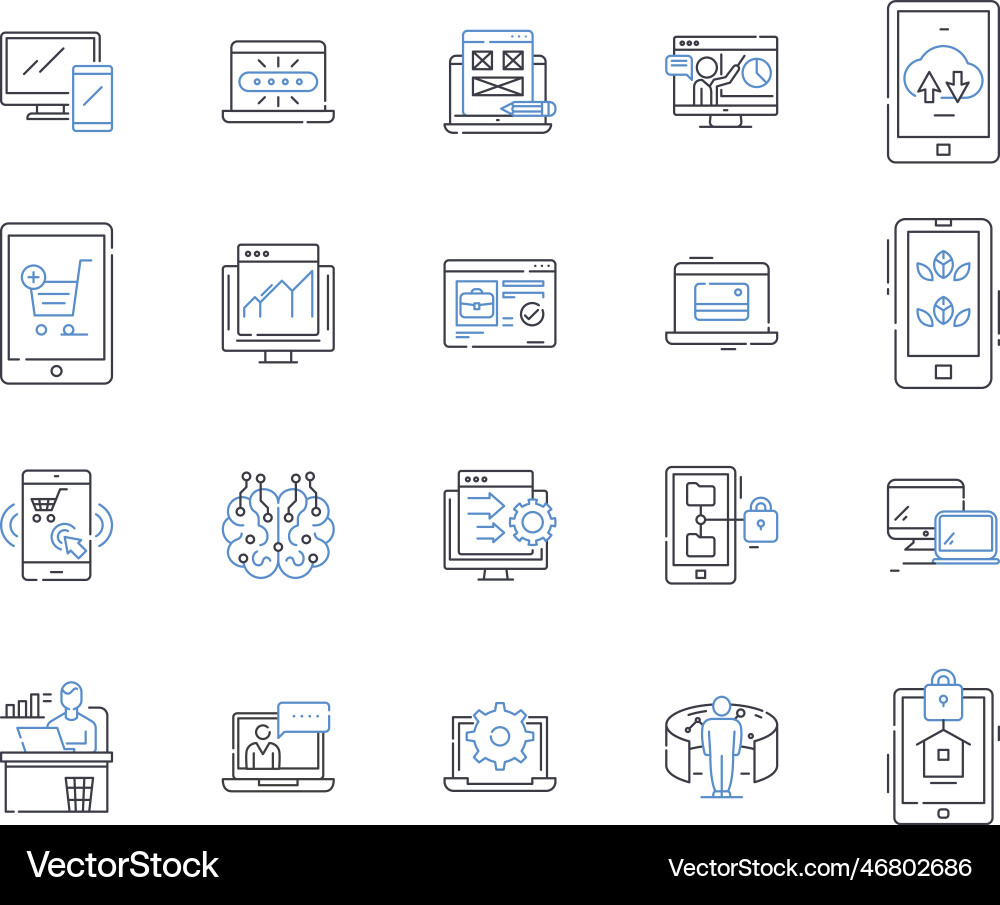 Cloud line icons collection virtualization Cloud line icons collection virtualization Vector Image