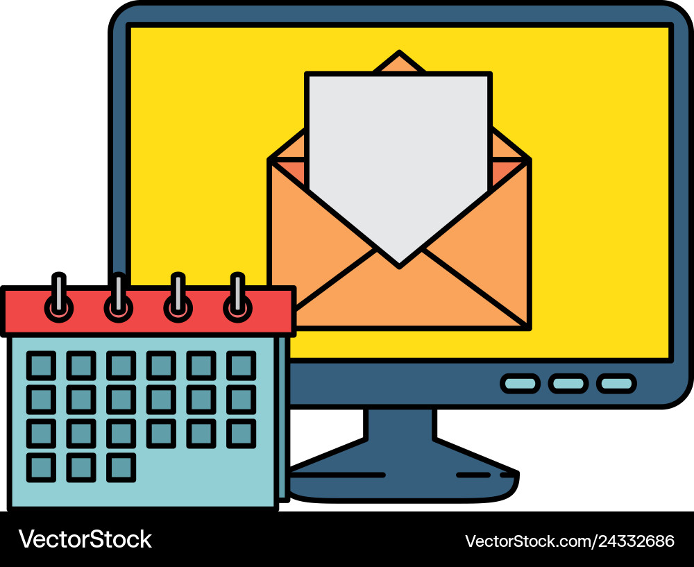 Computer with envelope mail and calendar Computer with envelope mail and calendar vector image