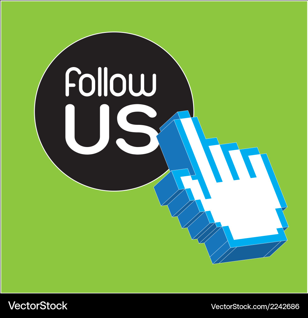 Hand course with follow us button vector image