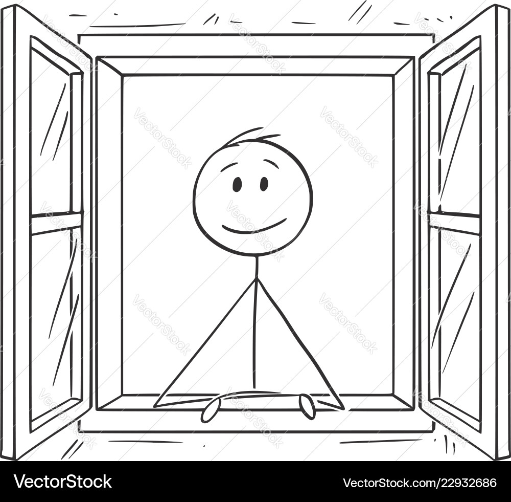 Man Looking Through Open Window vector image