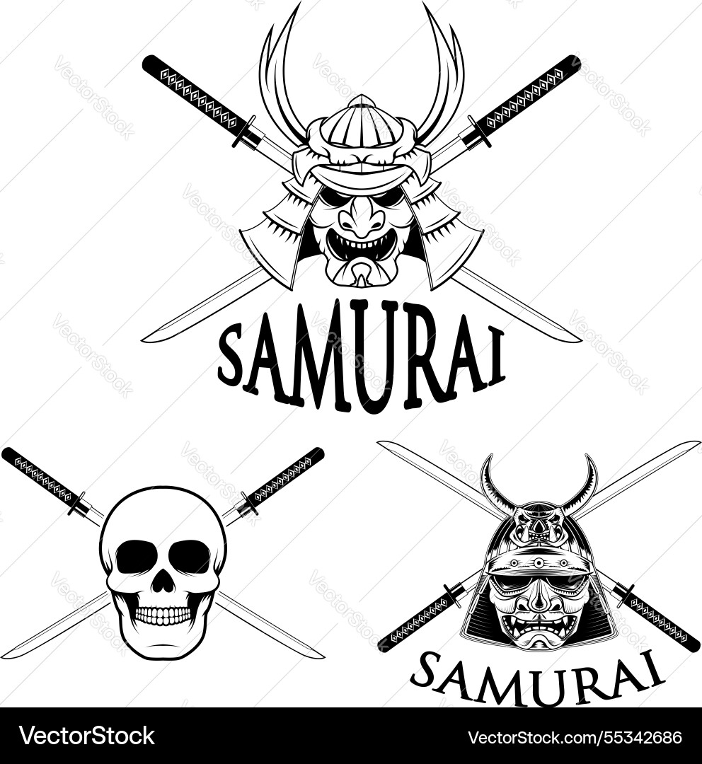 Samurai mask sword design elements Samurai mask sword design elements Vector Image