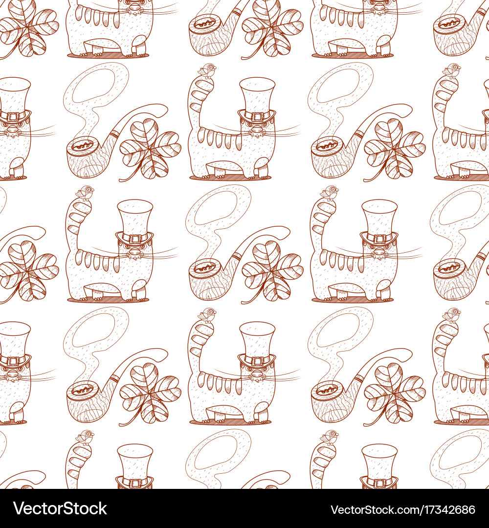 Seamless pattern with a pipe and cat in high vector image