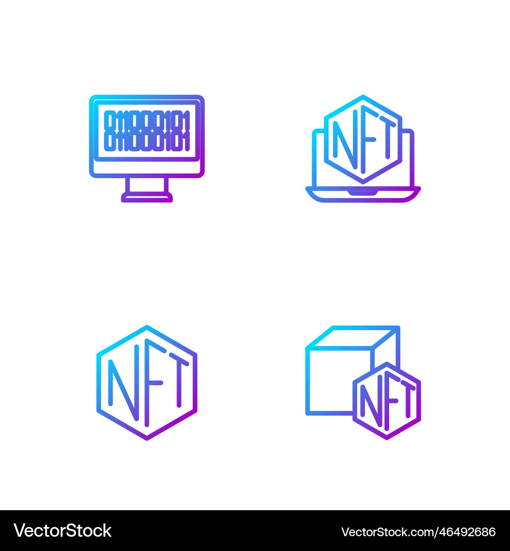 Set line nft digital crypto art binary code Set line nft digital crypto art binary code vector image