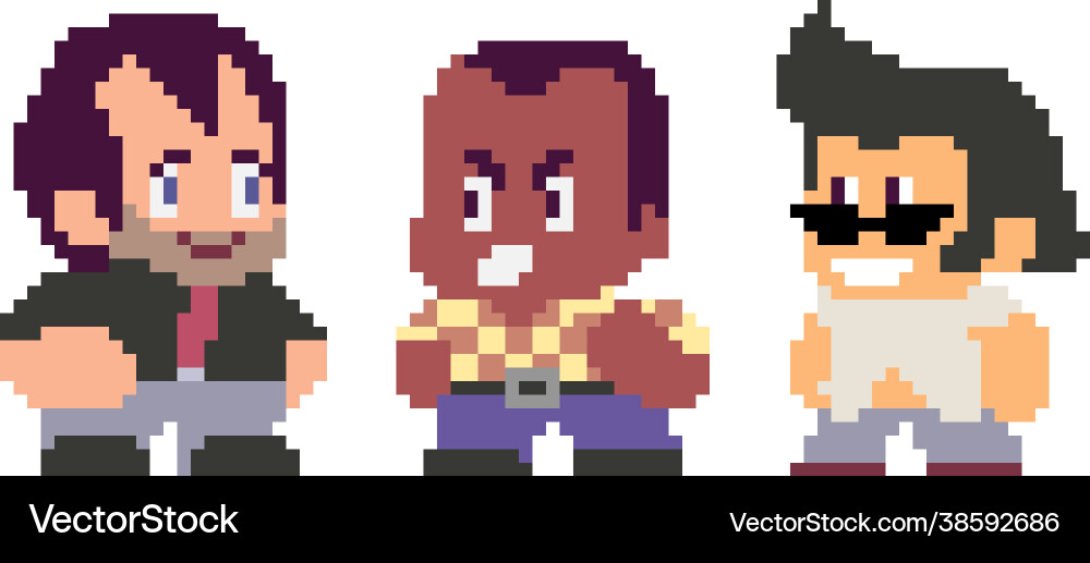 Set pixel characters in art style Set pixel characters in art style vector image