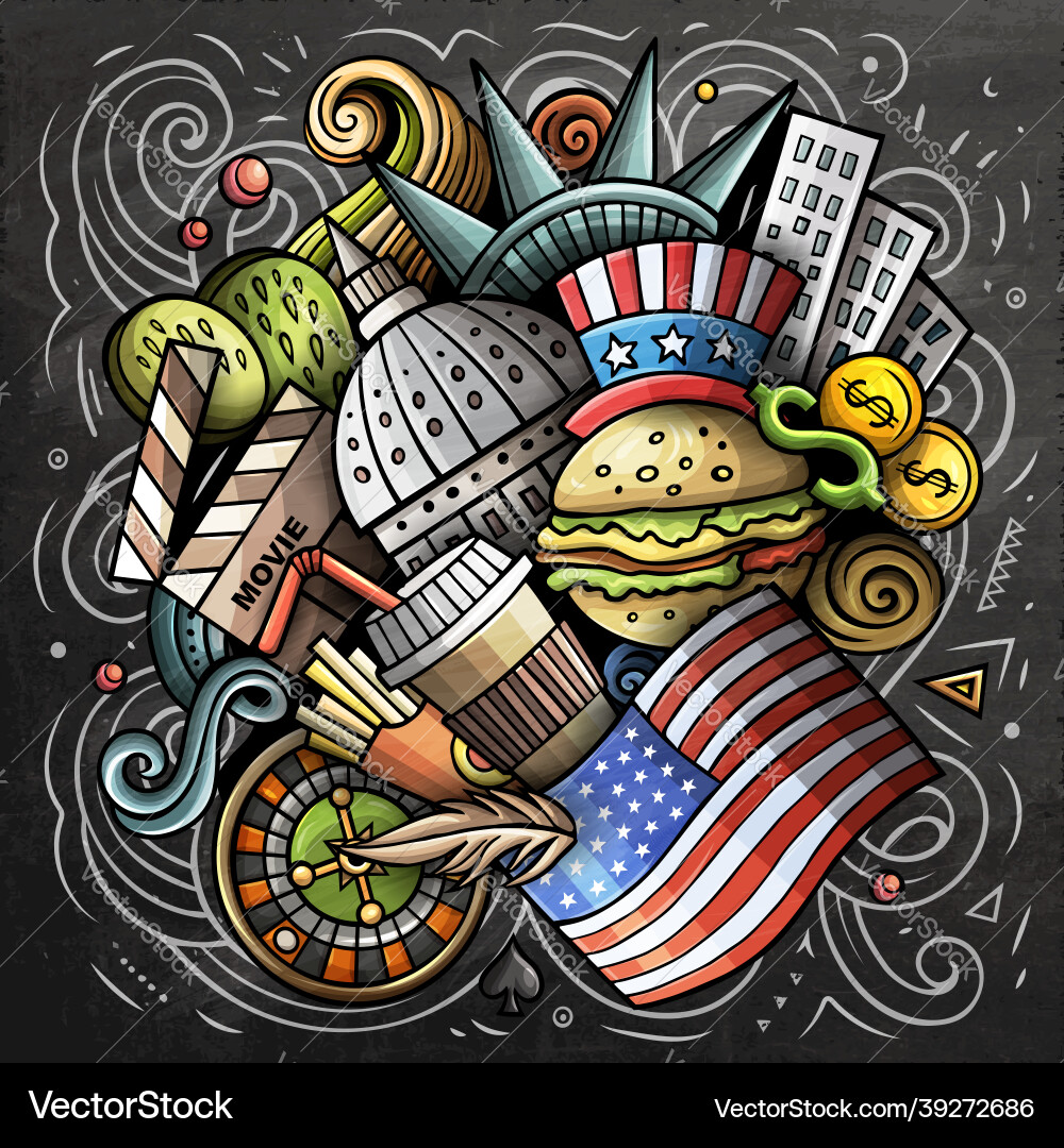 Usa Cartoon doodle chalkboard Usa Cartoon doodle chalkboard vektorbild