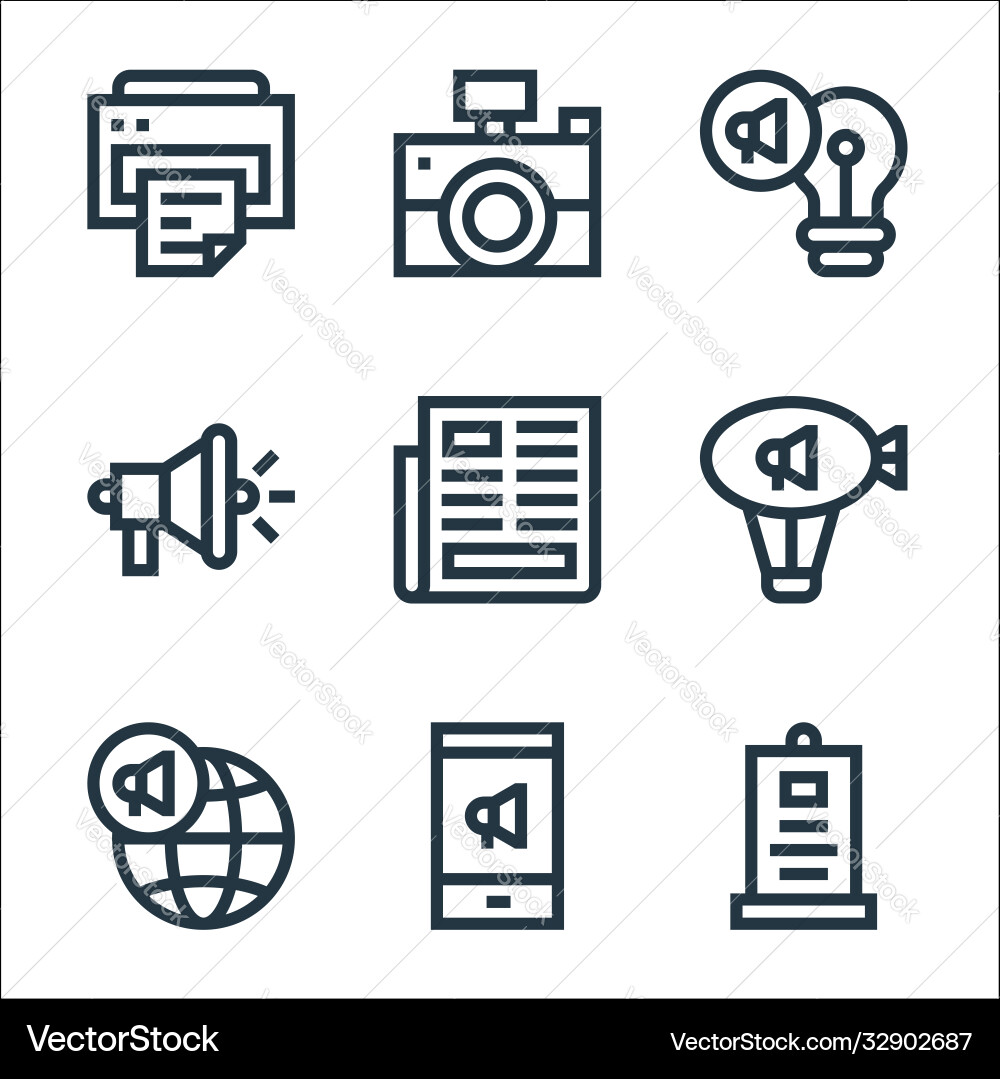 Advertisement line icons linear set quality Advertisement line icons linear set quality vector image
