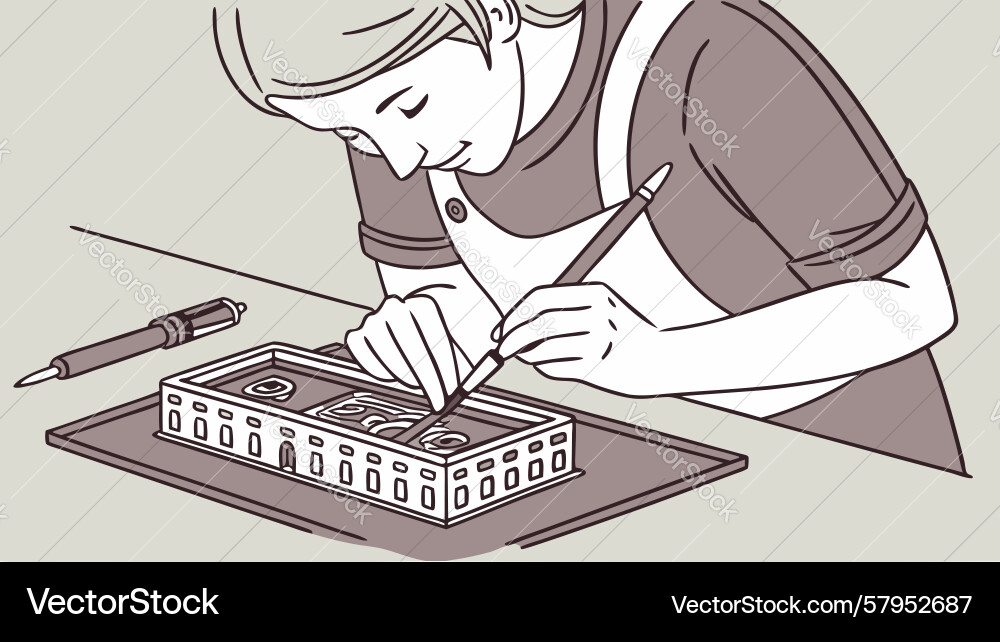 Architect Creating Blueprint Vector Image