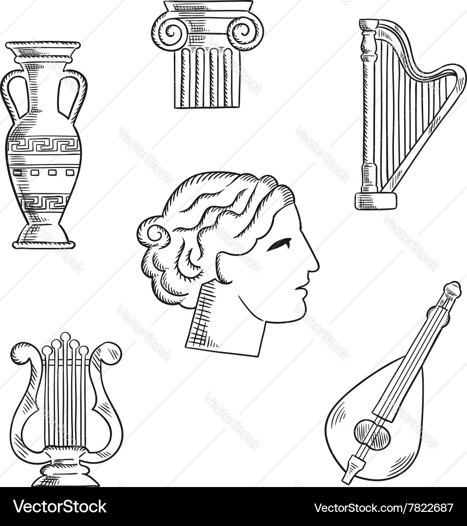 Art and musical instruments sketches Royalty Free Vector