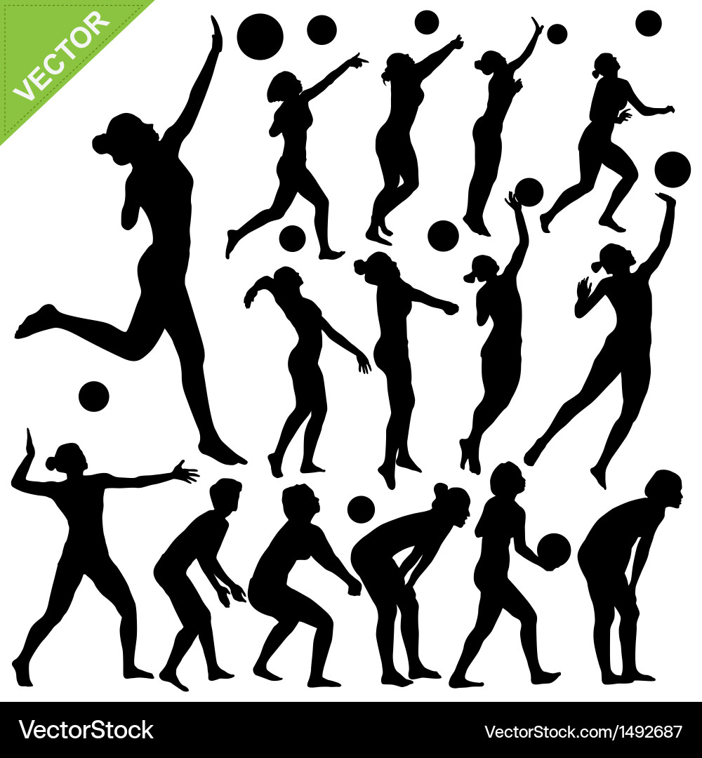 Beach Volleyball Silhouettes Vector Image
