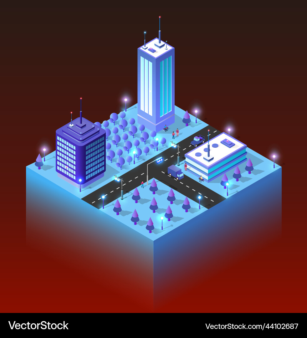 City future smart urban isometric night lights City future smart urban isometric night lights vector image