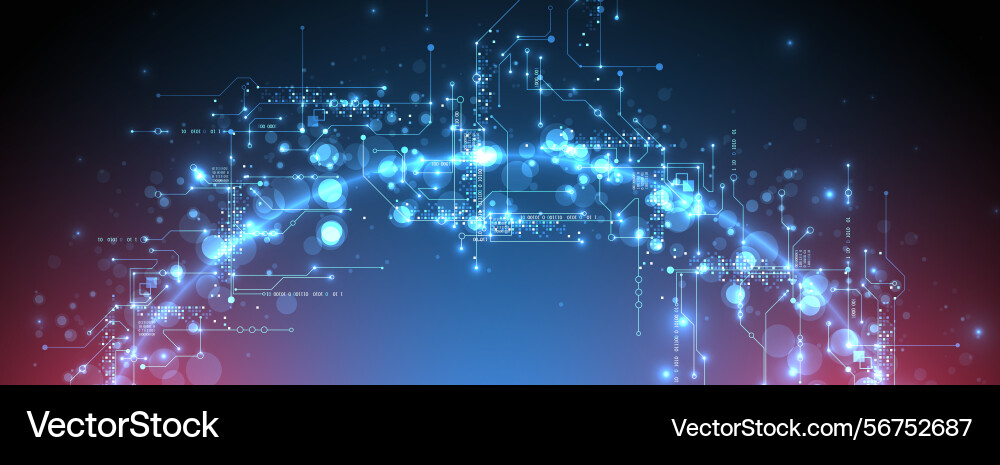 Digital circuit visualization background neon vector image