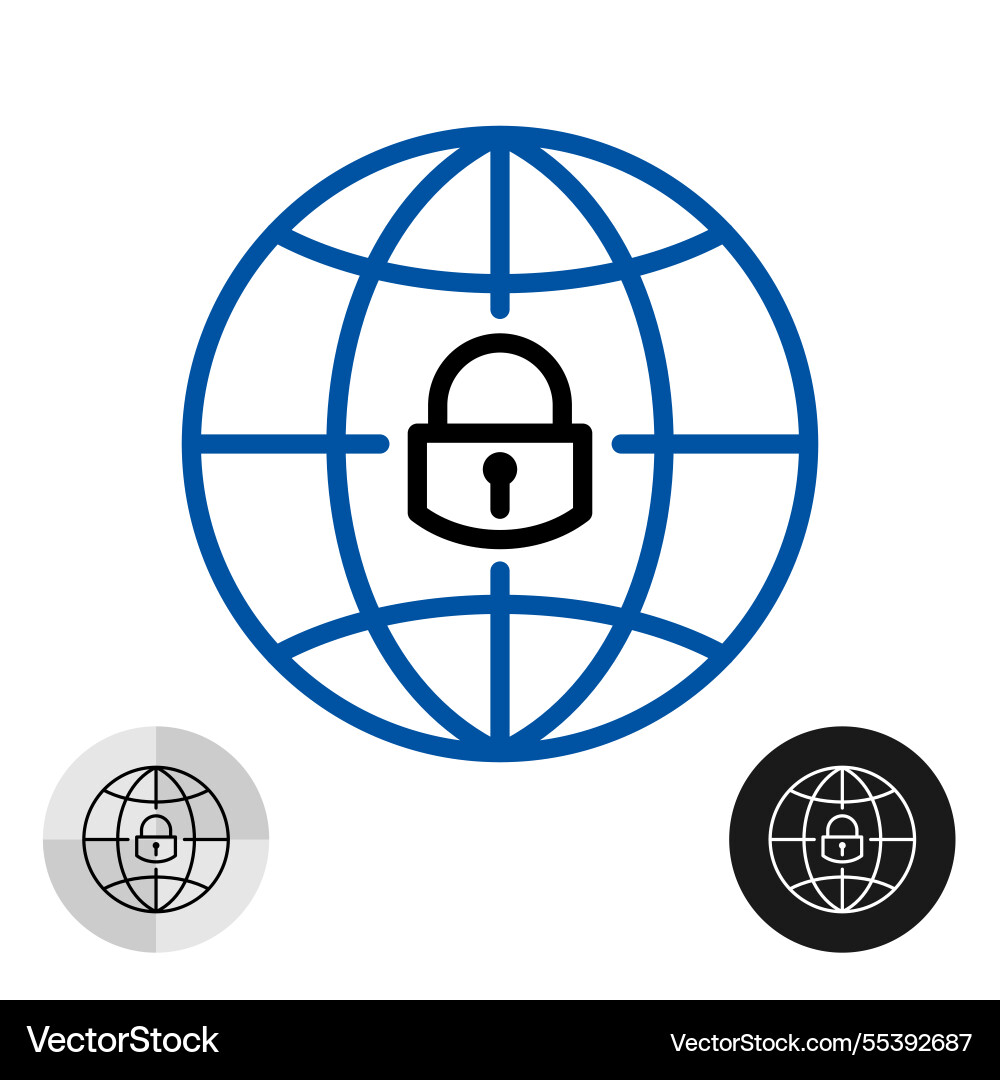Globe with locked padlock line icon Globe with locked padlock line icon vector image