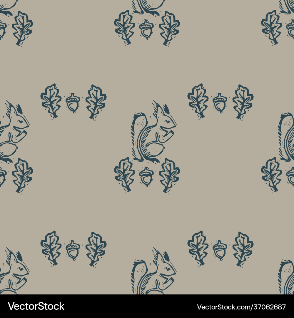 Handmade carved block squirrel print seamless Handmade carved block squirrel print seamless vector image
