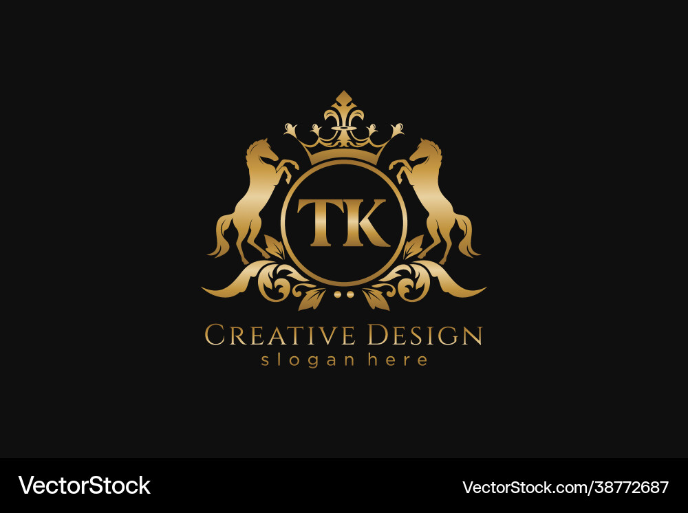 Initial tk retro golden crest with circle and two Initial tk retro golden crest with circle and two vector image