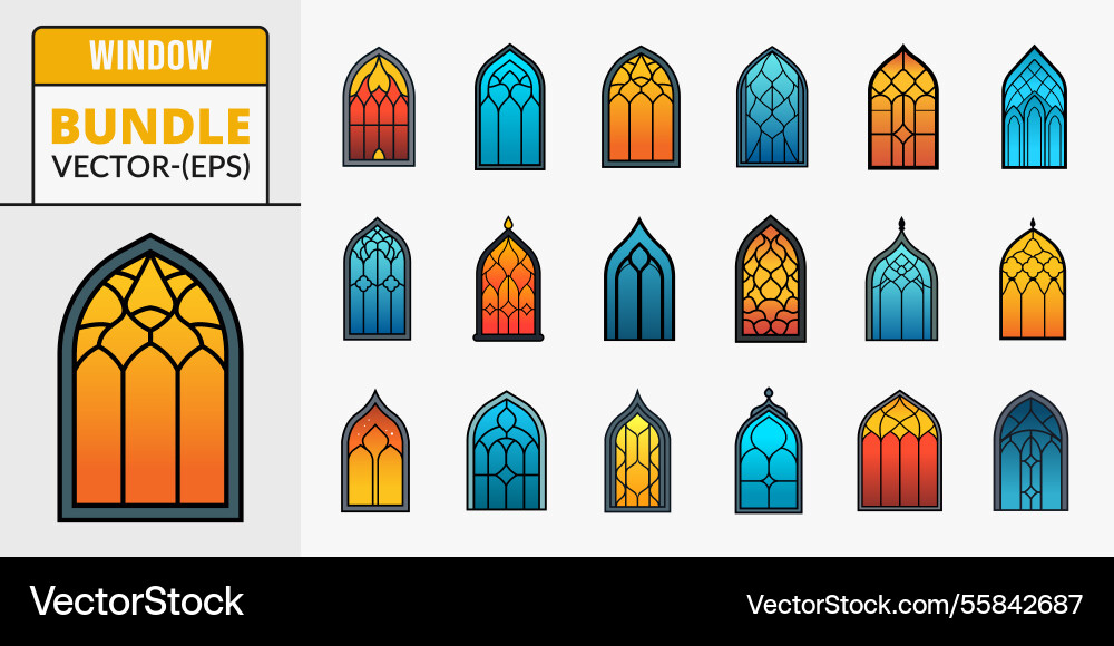 Islamic window outline and silhouette icon set Islamic window outline and silhouette icon set vector image